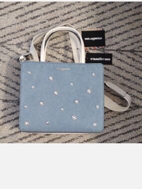 *Entry Only* Karl Lagerfeld Light Blue Pearl-Studded Top-Handle Satchel New